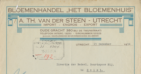 712089 Briefhoofd van een brief van A.Th. van der Steen, Bloemenhandel “Het Bloemenhuis”, Oude Gracht 380 (bij de ...